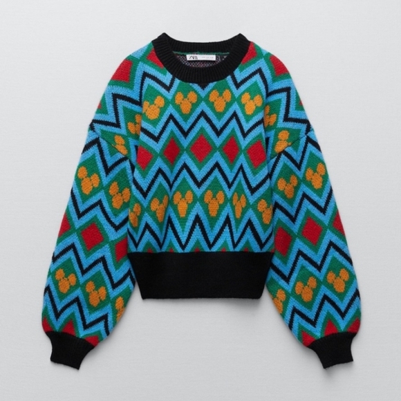 Zara X Disney Mickey Mouse Jacquard Knit Sweater Wool Blend Size M - Picture 2 of 11